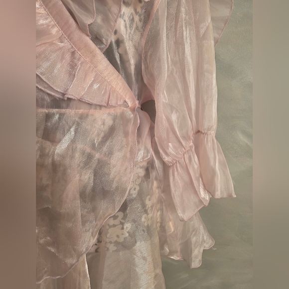 Baby Pink Organza Mesh Sheer Ruffled Mini Dress Top Sz 2X Wo Wo Wrap - Picture 2 of 16